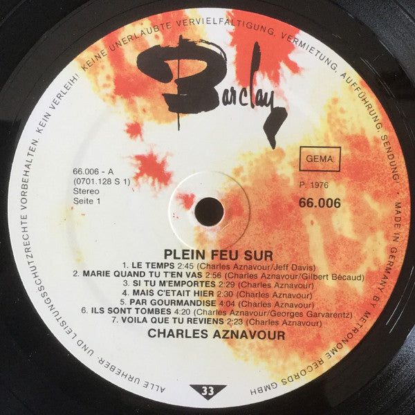 Charles Aznavour : Plein Feu Sur Aznavour (LP, Album)