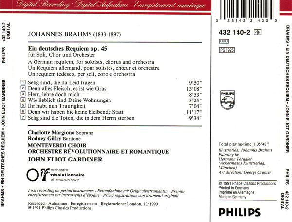 Johannes Brahms - Charlotte Margiono, Rodney Gilfry, The Monteverdi Choir, Orchestre Révolutionnaire Et Romantique, John Eliot Gardiner : Ein Deutsches Requiem (CD)