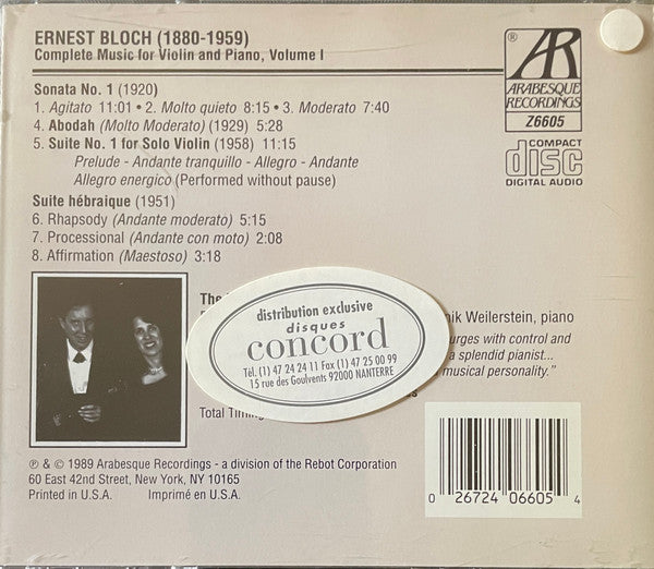 Ernest Bloch - The Weilerstein Duo : Complete Music For Violin And Piano (Volume I) (CD, Album)