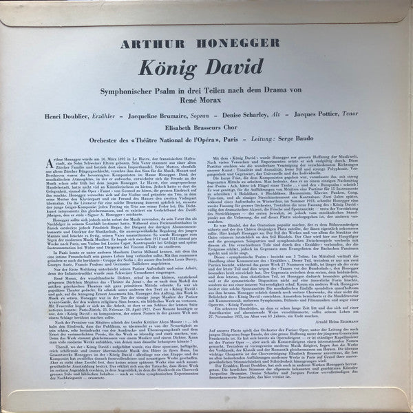 Denise Scharley, Arthur Honegger, Henri Doublier, Jacqueline Brumaire, Jacques Pottier, Choeurs Elisabeth Brasseur, Orchestre National De L'Opéra De Paris, Serge Baudo : König David (2xLP, Album)