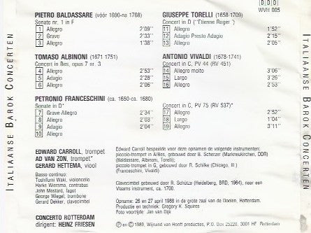 Edward Carroll, Concerto Rotterdam, Heinz Friesen : Italiaanse Barok in Delfshaven (CD, Album)