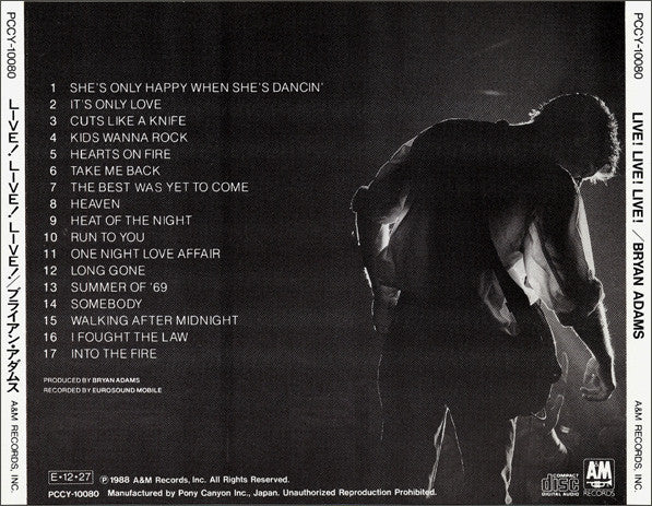 Bryan Adams = Bryan Adams : Live! Live! Live! (CD, Album)