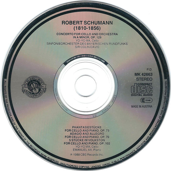 Robert Schumann - Yo-Yo Ma, Sir Colin Davis, Symphonie-Orchester Des Bayerischen Rundfunks : Cello Concerto, Adagio & Allegro, 5 Stücke Im Volkston, Fantasiestücke Op. 73 (CD)