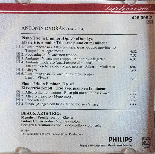Antonín Dvořák, Beaux Arts Trio : Trio Op.90 'Dumky', Piano Trio Op.65 (CD, Comp)