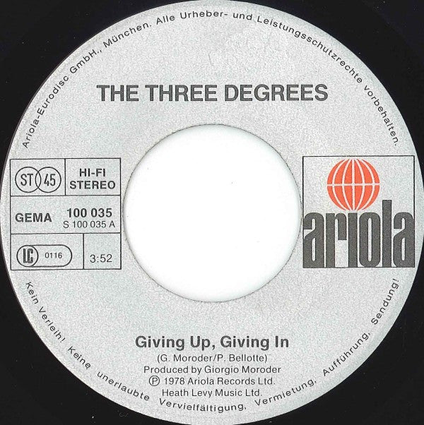 The Three Degrees : Giving Up, Giving In (7", Single)
