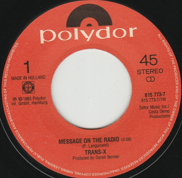 Trans-X : Message On The Radio (7", Single)
