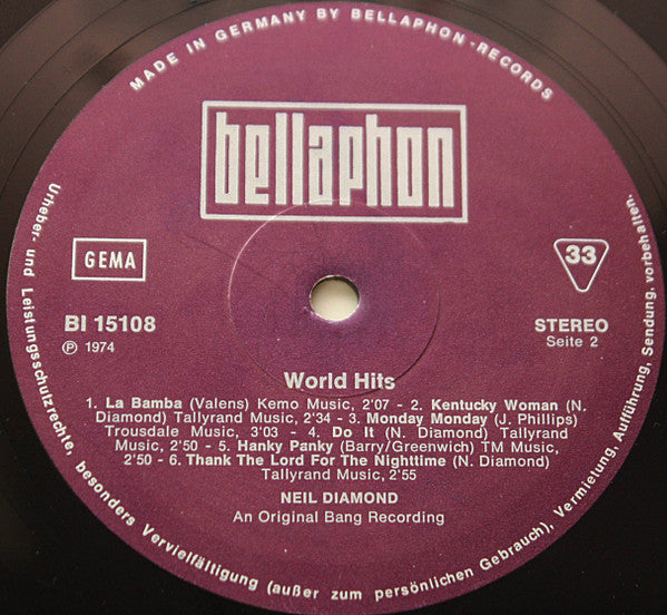 Neil Diamond : World Hits (LP, Comp)