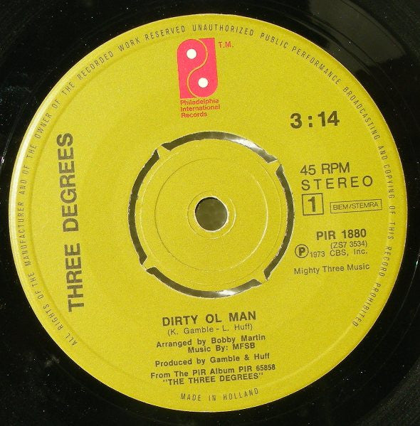 The Three Degrees : Dirty Ol' Man (7", Single)