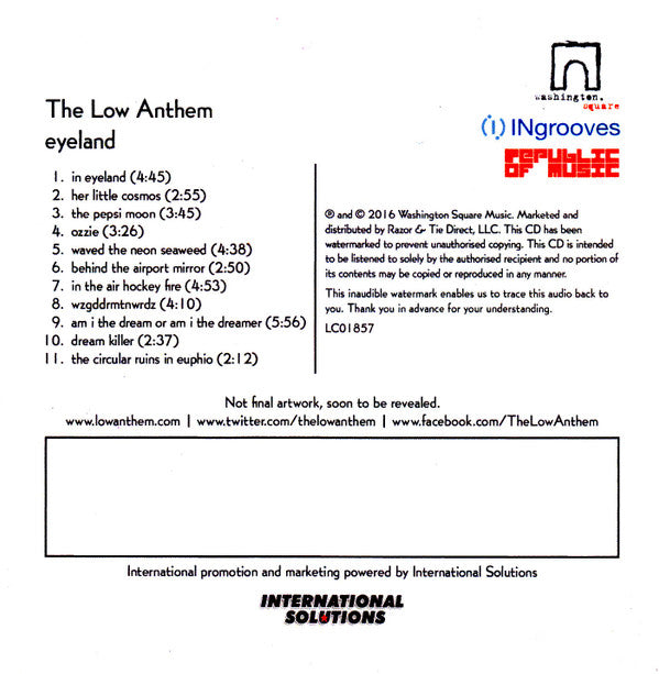 The Low Anthem : Eyeland (CDr, Album, Promo)