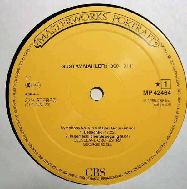 Gustav Mahler / George Szell, Judith Raskin, The Cleveland Orchestra : Symphony No. 4 In G (LP, RE)