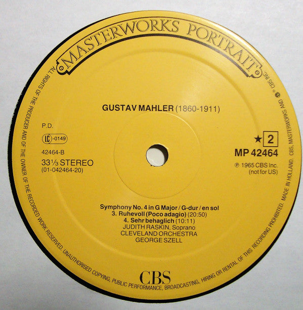Gustav Mahler / George Szell, Judith Raskin, The Cleveland Orchestra : Symphony No. 4 In G (LP, RE)