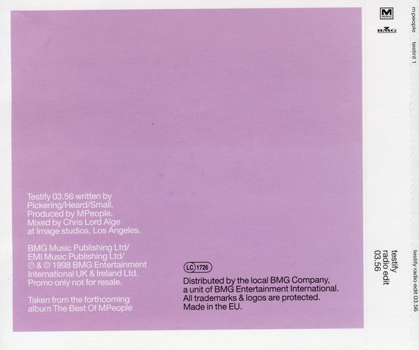 M People : Testify (Radio Edit) (CD, Single, Promo)