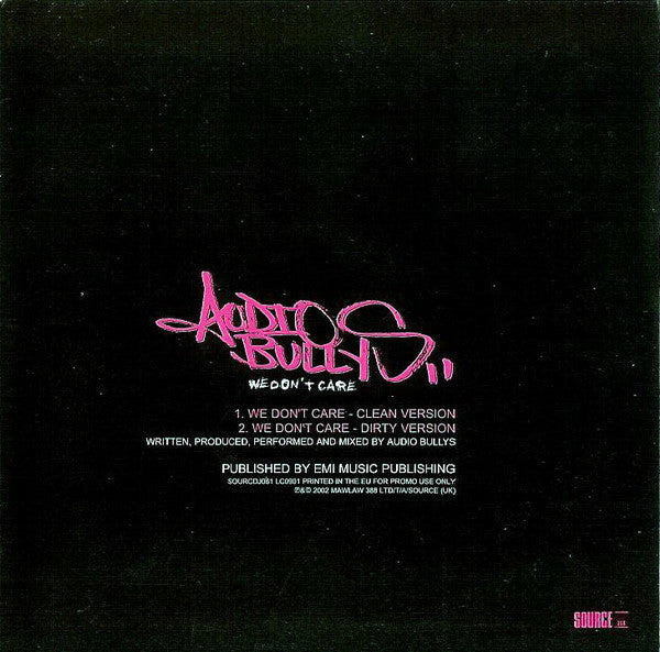 Audio Bullys : We Don't Care (CD, Single, Promo)