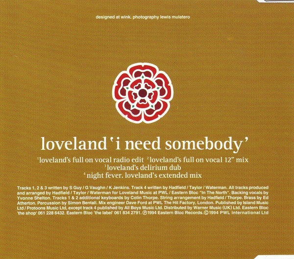 Loveland Featuring The Voice Of Rachel McFarlane : I Need Somebody (CD, Single)