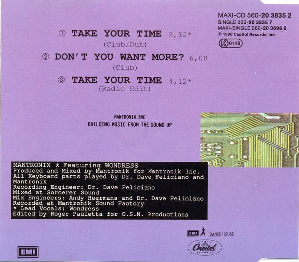 Mantronix Featuring Wondress Hutchinson : Take Your Time (CD, Single)