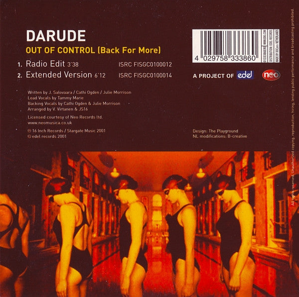 Darude : Out Of Control (CD, Single)
