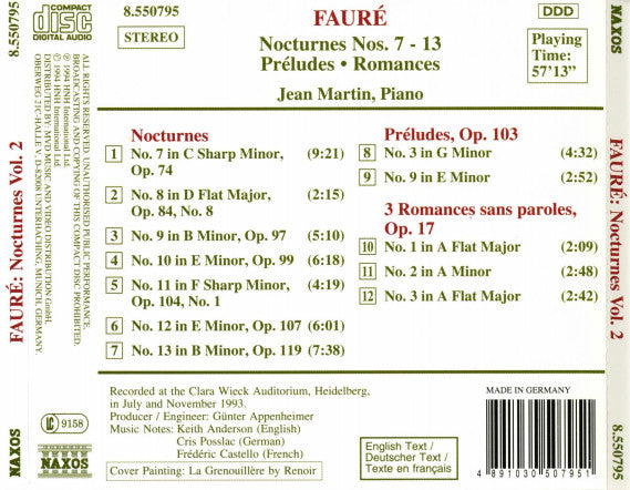 Gabriel Fauré / Jean Martin : Nocturnes Vol. 2 (CD, Album)