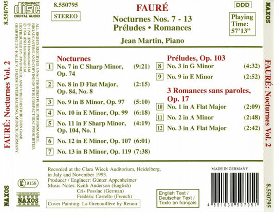 Gabriel Fauré / Jean Martin : Nocturnes Vol. 2 (CD, Album)