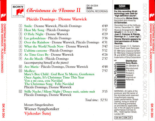 Placido Domingo - Dionne Warwick - Mozart-Sängerknaben - Vjekoslav Sutej - Wiener Symphoniker : Christmas In Vienna II (CD, Album, SBM)