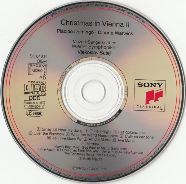 Placido Domingo - Dionne Warwick - Mozart-Sängerknaben - Vjekoslav Sutej - Wiener Symphoniker : Christmas In Vienna II (CD, Album, SBM)