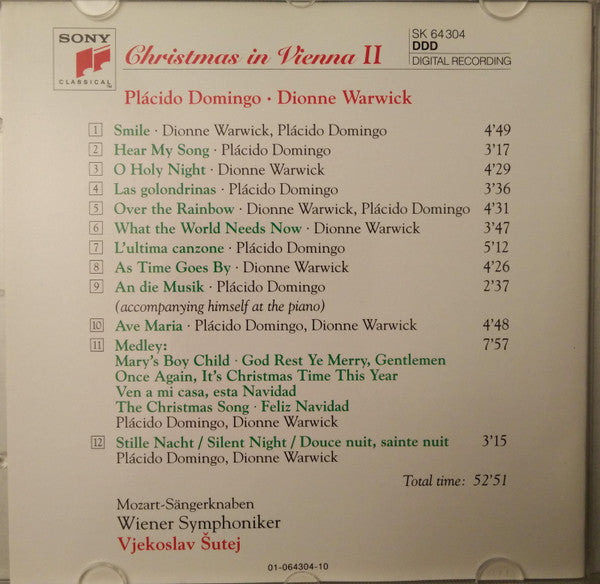 Placido Domingo - Dionne Warwick - Mozart-Sängerknaben - Vjekoslav Sutej - Wiener Symphoniker : Christmas In Vienna II (CD, Album, SBM)