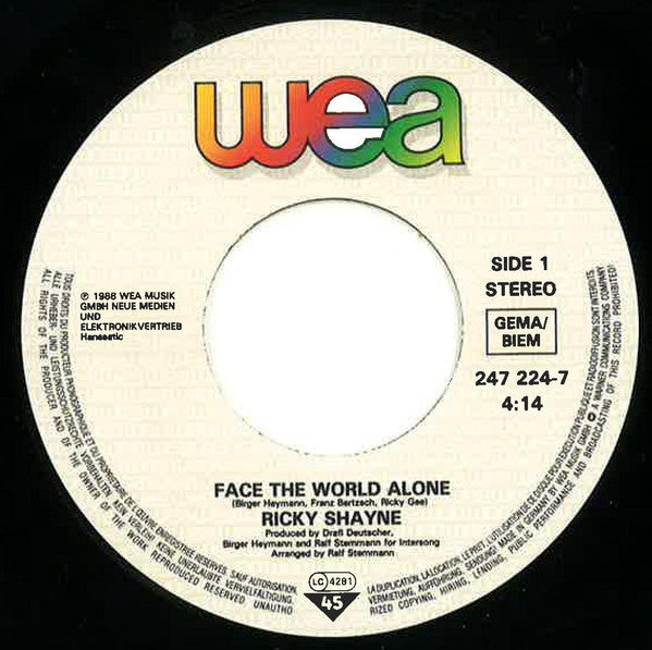 Ricky Shayne : Face The World Alone (7", Single)