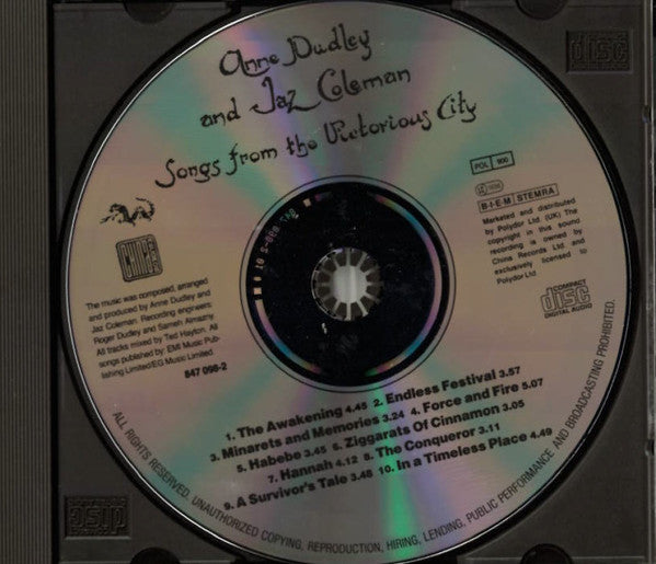 Anne Dudley And Jaz Coleman : Songs From The Victorious City (CD, Album)