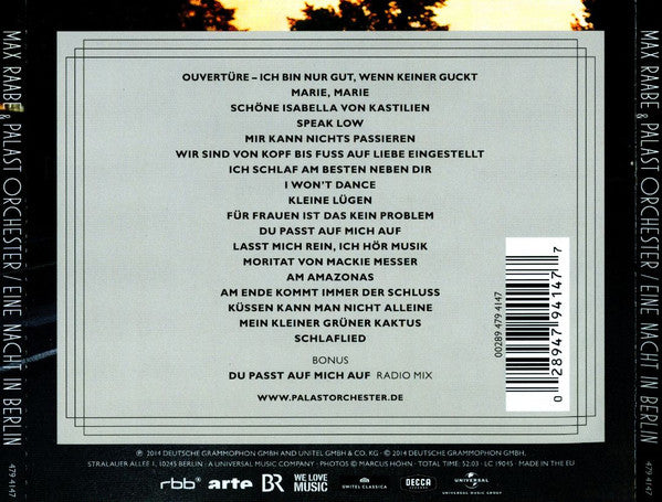 Palast Orchester Mit Seinem Sänger Max Raabe : Eine Nacht In Berlin (CD, Album)